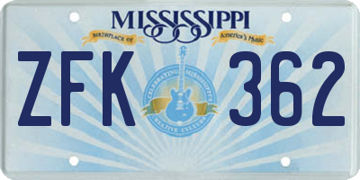 MS license plate ZFK362