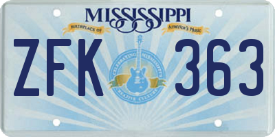 MS license plate ZFK363