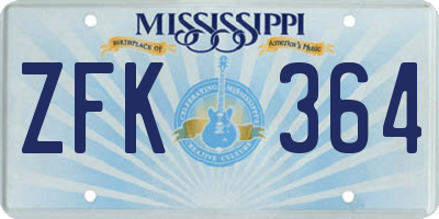 MS license plate ZFK364