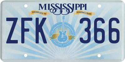 MS license plate ZFK366