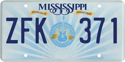 MS license plate ZFK371