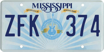 MS license plate ZFK374