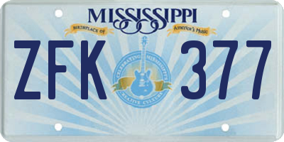 MS license plate ZFK377