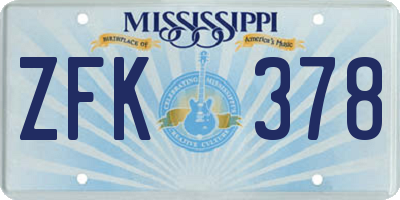 MS license plate ZFK378