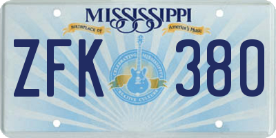 MS license plate ZFK380
