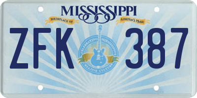 MS license plate ZFK387