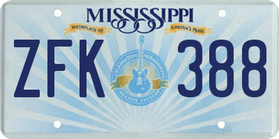 MS license plate ZFK388