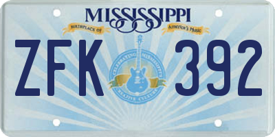 MS license plate ZFK392