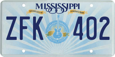 MS license plate ZFK402