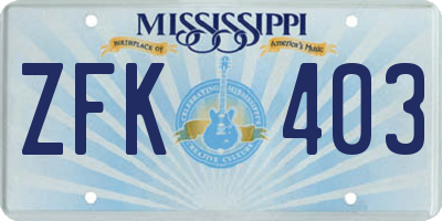 MS license plate ZFK403