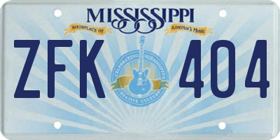 MS license plate ZFK404