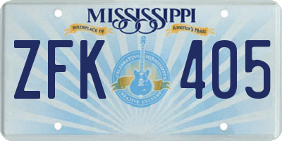 MS license plate ZFK405