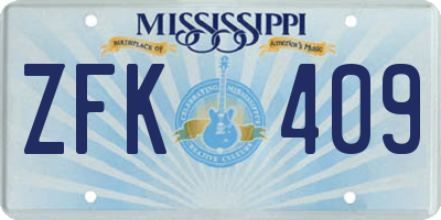 MS license plate ZFK409