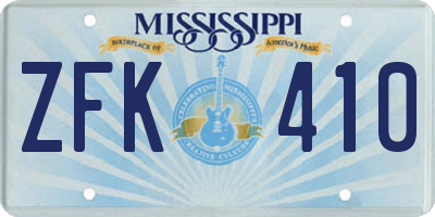 MS license plate ZFK410