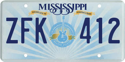 MS license plate ZFK412