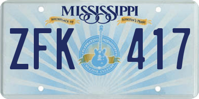 MS license plate ZFK417
