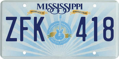 MS license plate ZFK418