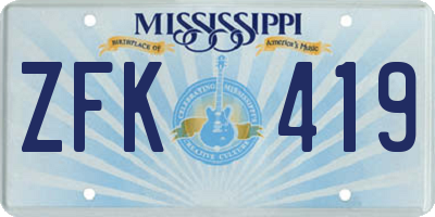 MS license plate ZFK419