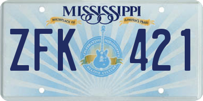MS license plate ZFK421