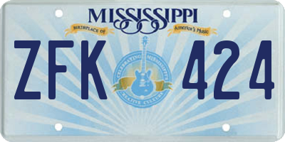 MS license plate ZFK424