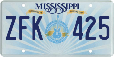 MS license plate ZFK425