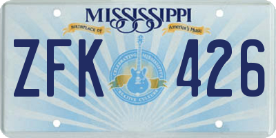 MS license plate ZFK426