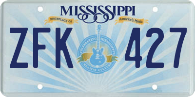 MS license plate ZFK427