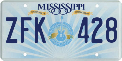 MS license plate ZFK428