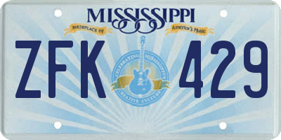 MS license plate ZFK429