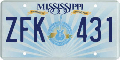 MS license plate ZFK431
