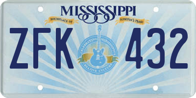 MS license plate ZFK432