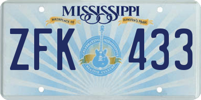 MS license plate ZFK433