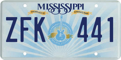 MS license plate ZFK441