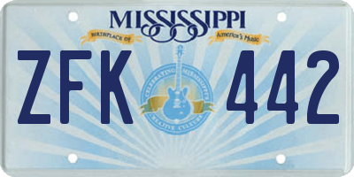 MS license plate ZFK442