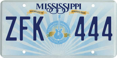 MS license plate ZFK444