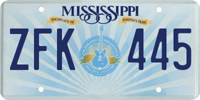 MS license plate ZFK445