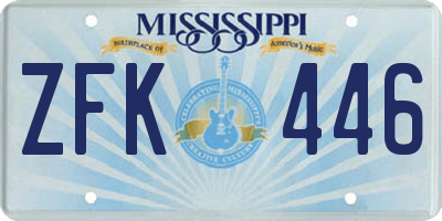 MS license plate ZFK446