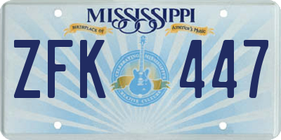 MS license plate ZFK447