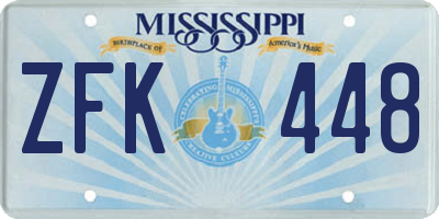 MS license plate ZFK448