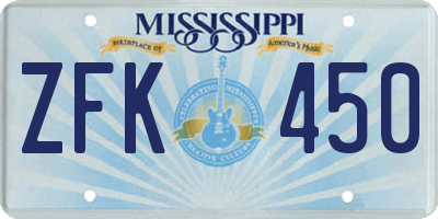 MS license plate ZFK450