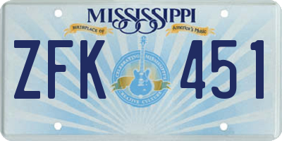 MS license plate ZFK451