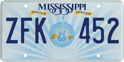 MS license plate ZFK452