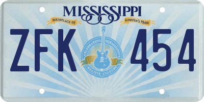 MS license plate ZFK454