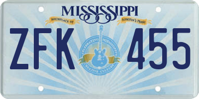 MS license plate ZFK455