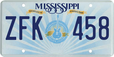 MS license plate ZFK458
