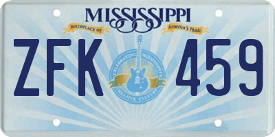 MS license plate ZFK459