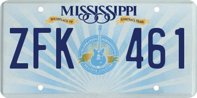MS license plate ZFK461