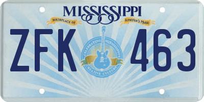 MS license plate ZFK463
