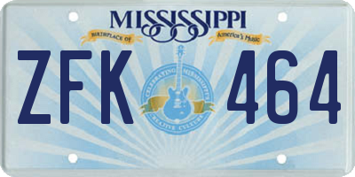 MS license plate ZFK464