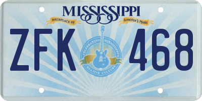 MS license plate ZFK468